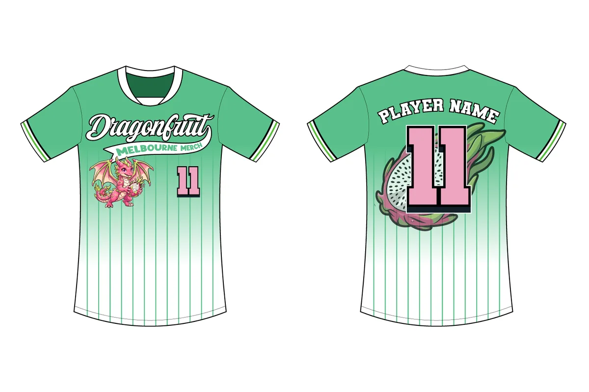 Dragonfruit green sublimated dodgeball jersey, front and back